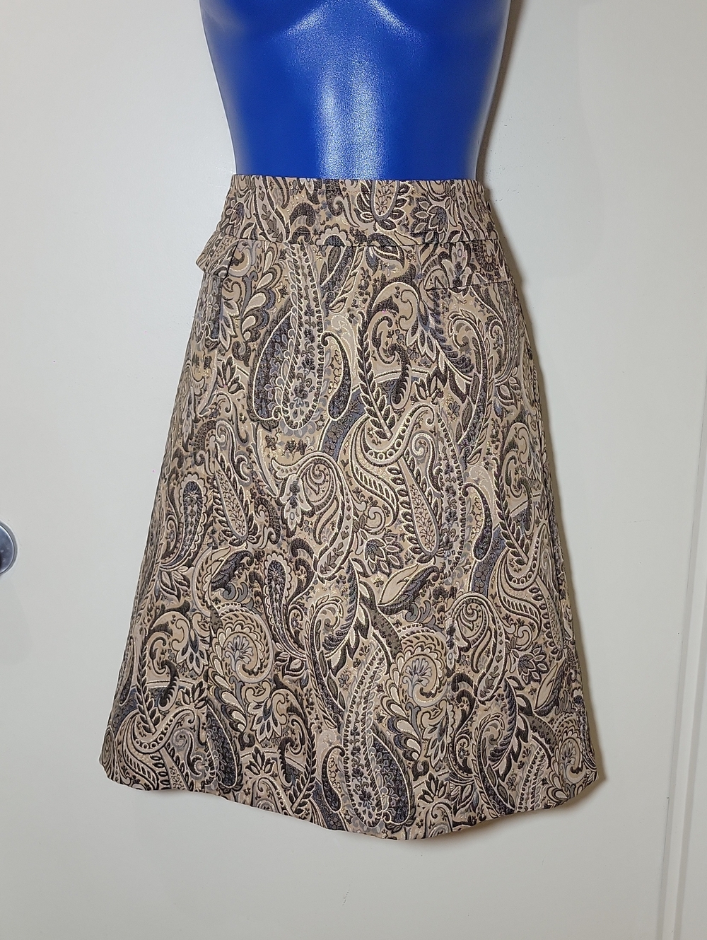 Paisley A-Line Skirt in Beige And Gold